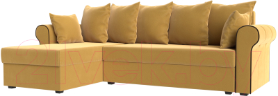Диван угловой Mebelico Рейн 316 левый / 112583 (микровельвет желтый/кант коричневый)