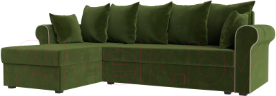 Диван угловой Mebelico Рейн 316 левый / 112584 (микровельвет зеленый/кант бежевый)