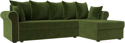 Диван угловой Mebelico Рейн 316 правый / 112584 (микровельвет зеленый/кант бежевый)