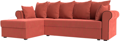 Диван угловой Mebelico Рейн 316 левый / 112585 (микровельвет коралловый/кант коричневый)