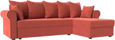 Диван угловой Mebelico Рейн 316 правый / 112585 (микровельвет коралловый/кант коричневый)