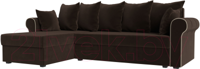 Диван угловой Mebelico Рейн 316 левый / 112586 (микровельвет коричневый/кант бежевый)