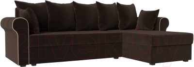 Диван угловой Mebelico Рейн 316 правый / 112586 (микровельвет коричневый/кант бежевый)