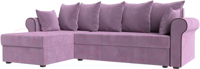 Диван угловой Mebelico Рейн 316 левый / 112587 (микровельвет сиреневый/кант коричневый)