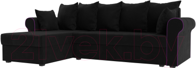Диван угловой Mebelico Рейн 316 левый / 112589 (микровельвет черный/кант фиолетовый)