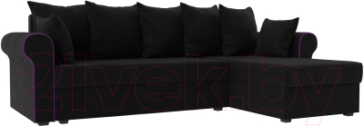Диван угловой Mebelico Рейн 316 правый / 112589 (микровельвет черный/кант фиолетовый)