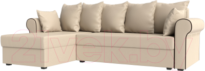 Диван угловой Mebelico Рейн 316 левый / 112597 (экокожа бежевый/кант коричневый)