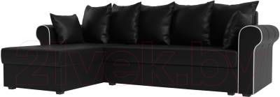 Диван угловой Mebelico Рейн 316 левый / 112599 (экокожа черный/кант белый)