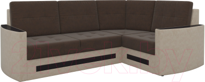 Диван угловой Mebelico Белла У 476 правый (вельвет, коричневый/бежевый)