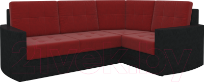 Диван угловой Mebelico Белла У 476 правый (вельвет, красный/черный)