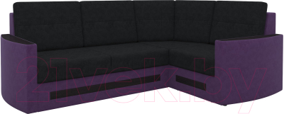 Диван угловой Mebelico Белла У 476 правый (вельвет, черный/фиолетовый)