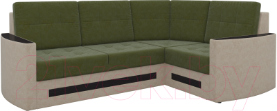 Диван угловой Mebelico Белла У 476 правый (вельвет, зеленый/бежевый)
