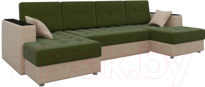 Диван П-образный Mebelico Эмир-П 85 / 58817 (микровельвет, зеленый/бежевый)