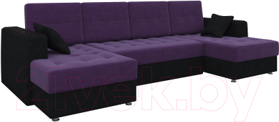 Диван П-образный Mebelico Эмир-П 85 (микровельвет, фиолетовый/черный)