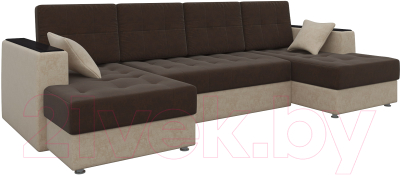 Диван П-образный Mebelico Эмир-П 85 (микровельвет, коричневый/бежевый)