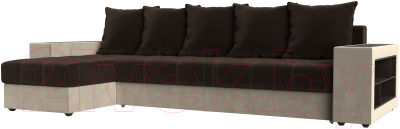 Диван угловой Mebelico Дубай 88 левый / 105793 (микровельвет, коричневый/бежевый)