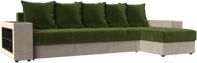 Диван угловой Mebelico Дубай 88 правый / 105794 (микровельвет, зеленый/бежевый)