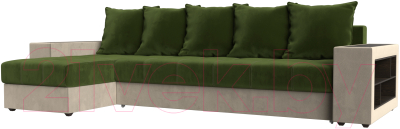 Диван угловой Mebelico Дубай 88 левый / 105794 (микровельвет, зеленый/бежевый)