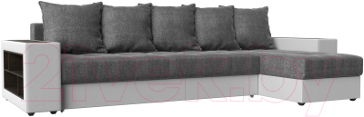 Диван угловой Mebelico Дубай 88 правый / 105796 (рогожка серый/экокожа белый)