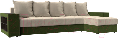 Диван угловой Mebelico Дубай 88 правый / 105797 (микровельвет, бежевый/зеленый)