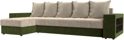 Диван угловой Mebelico Дубай 88 левый / 105797 (микровельвет, бежевый/зеленый)