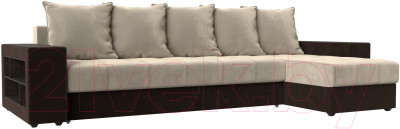 Диван угловой Mebelico Дубай 88 правый / 105798 (микровельвет, бежевый/коричневый)