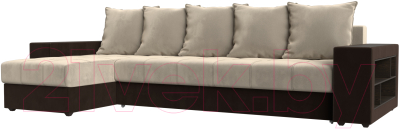 Диван угловой Mebelico Дубай 88 левый / 105798 (микровельвет, бежевый/коричневый)