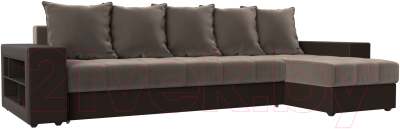 Диван угловой Mebelico Дубай 88 правый / 105800 (велюр коричневый/экокожа коричневый)