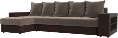 Диван угловой Mebelico Дубай 88 левый / 105800 (велюр коричневый/экокожа коричневый)