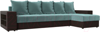 Диван угловой Mebelico Дубай 88 правый / 105801 (велюр бирюзовый/экокожа коричневый)