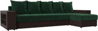 Диван угловой Mebelico Дубай 88 правый / 105802 (велюр зеленый/экокожа коричневый)
