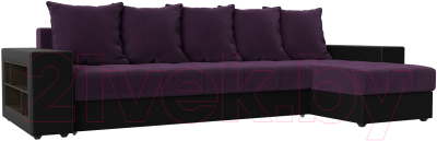 Диван угловой Mebelico Дубай 88 правый / 105803 (велюр фиолетовый/экокожа черный)