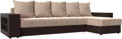 Диван угловой Mebelico Дубай 88 правый / 105804 (велюр бежевый/экокожа коричневый)