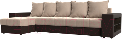 Диван угловой Mebelico Дубай 88 левый / 105804 (велюр бежевый/экокожа коричневый)