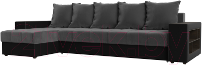 Диван угловой Mebelico Дубай 88 левый / 105805 (велюр серый/экокожа черный)