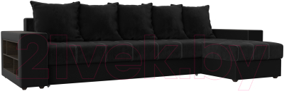 Диван угловой Mebelico Дубай 88 правый / 105806 (велюр черный/экокожа черный)
