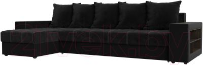 Диван угловой Mebelico Дубай 88 левый / 105806 (велюр черный/экокожа черный)