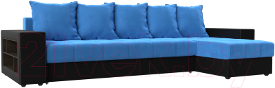Диван угловой Mebelico Дубай 88 правый / 105807 (велюр голубой/экокожа черный)