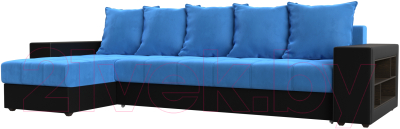 Диван угловой Mebelico Дубай 88 левый / 105807 (велюр голубой/экокожа черный)