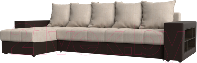 Диван угловой Mebelico Дубай 88 левый / 59639 (рогожка бежевый/экокожа коричневый)