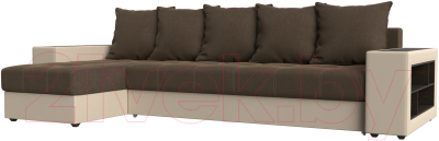 Диван угловой Mebelico Дубай 88 левый / 59640 (рогожка коричневый/экокожа бежевый)