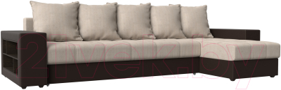 Диван угловой Mebelico Дубай 88 правый / 59639 (рогожка бежевый/экокожа коричневый)