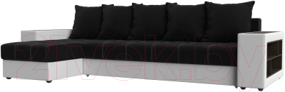 Диван угловой Mebelico Дубай 88 левый / 59646 (микровельвет черный/экокожа белый)