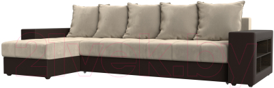 Диван угловой Mebelico Дубай 88 левый / 59642 (микровельвет бежевый/экокожа коричневый)