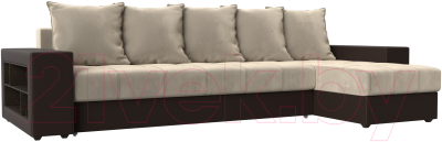 Диван угловой Mebelico Дубай 88 правый / 59642 (микровельвет бежевый/экокожа коричневый)