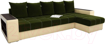 Диван угловой Mebelico Дубай 88 правый / 59643 (микровельвет зеленый/экокожа бежевый)