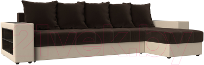 Диван угловой Mebelico Дубай 88 правый / 59644 (микровельвет коричневый/экокожа бежевый)