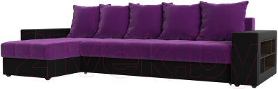 Диван угловой Mebelico Дубай 88 левый / 59645 (микровельвет фиолетовый/экокожа черный)