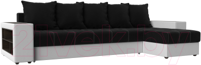 Диван угловой Mebelico Дубай 88 правый / 59646 (микровельвет черный/экокожа белый)