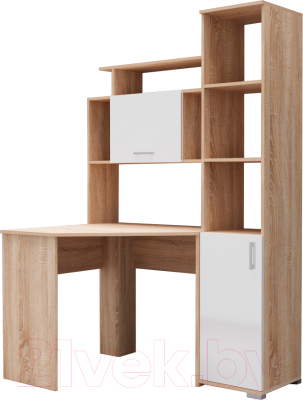 Письменный стол Памир ПКС-8 угловой (дуб сонома/белый глянец)